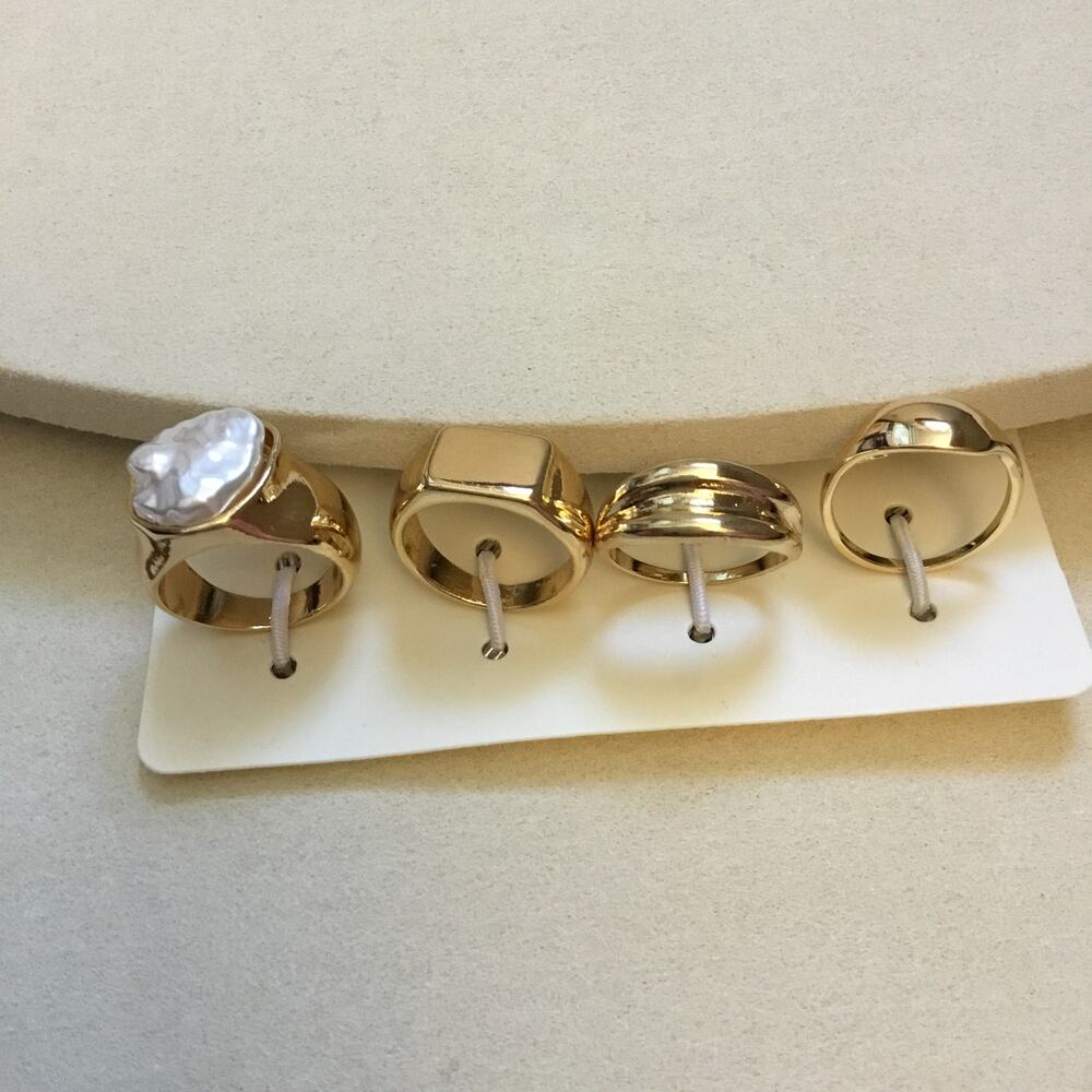 Gold Metallic Pearl Ring Set - Set of 4 - Picture 7 of 7